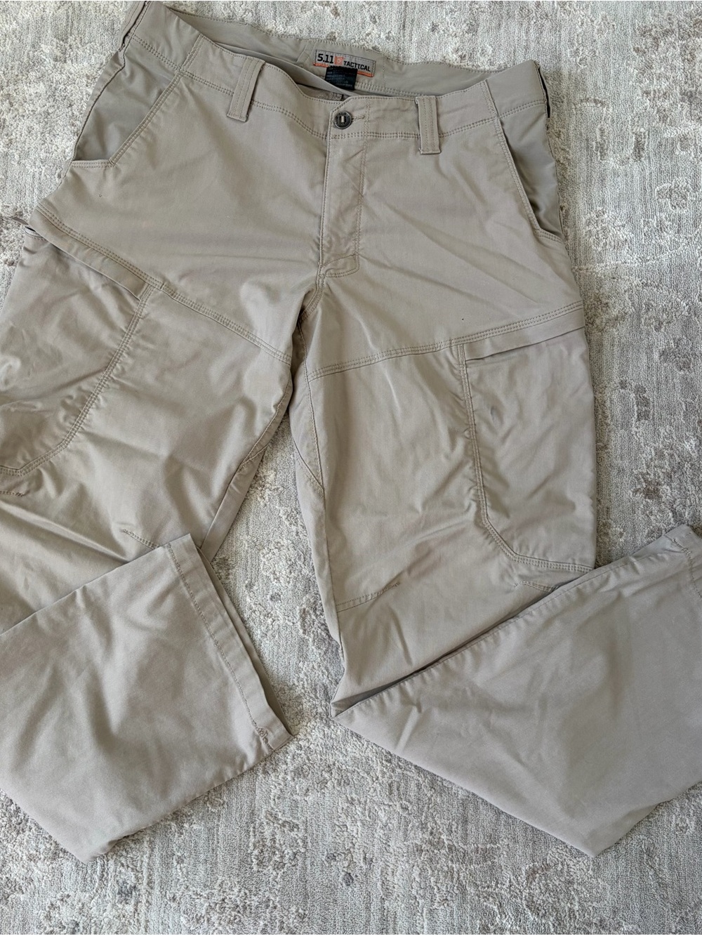 5.11 Tactical Cargo Pants Mens 36x32 Beige Canvas Ripstop Workwear Outdoor Flaw